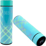LED Temperature Display Water Bottle | Checkered Design | Smart Stainless Steel Vacuum 500ml Flask | Random Color
