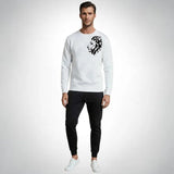 LION Printed White Tracksuit Sweatshirt & Trouser | Warm & Comfortable Winter Wear | XL