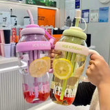 Ice Cream Water Bottle with Straw & Tea Infuser | 1400ml | | Large Capacity Gym & Summer Drink Bottle | Random color