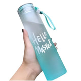 Blue Frosted Glass Water Bottle | Leak-Proof Insulated Bottle with Hello Master Decal Logo | 400ml