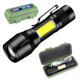Metal COB Flashlight Torch | Mini Rechargeable LED Work Light & Waterproof Emergency Penlight
