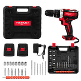 TOP ROCKET Cordless Rechargeable Drill Machine Kit |  48V Double Batteries | 3-in-1 Drill, Screwdriver & Impact Driver | Variable Speed Power Tool Set with Carry Case
