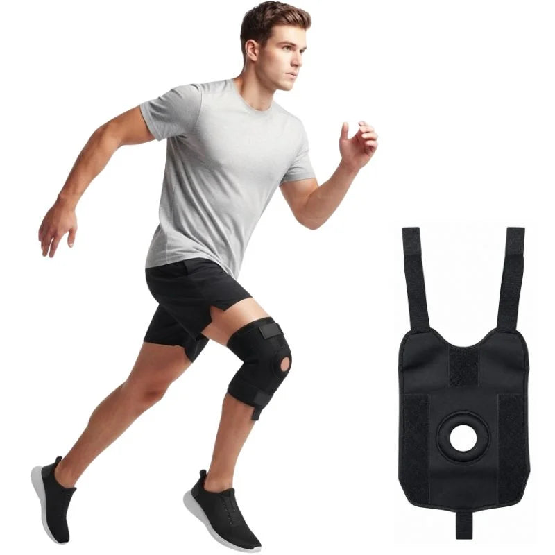 Adjustable Open Patella Knee Support Brace | Compression Knee Wrap with 3 Velcro Straps | Joint & Patella Support for Gym, Running & Sports | Black