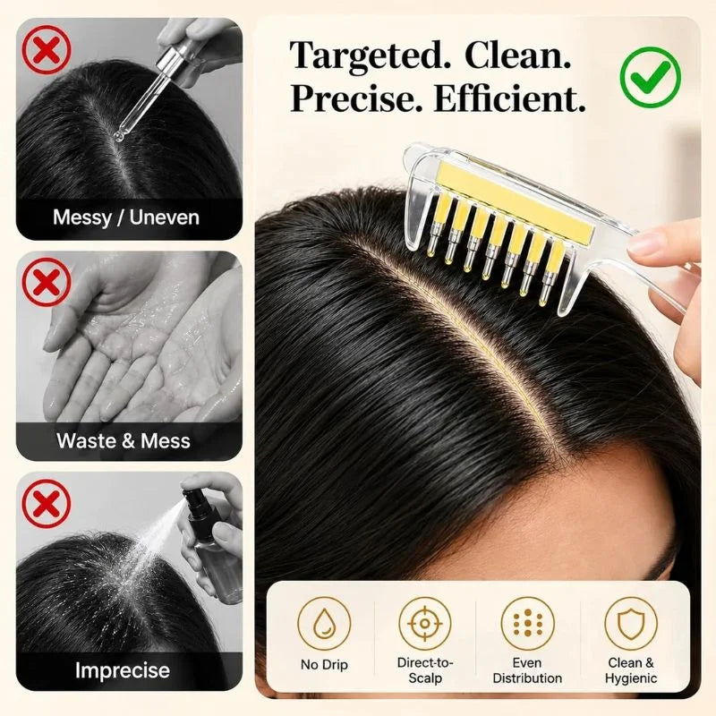Transparent Hair Oil Applicator Comb | Refillable Scalp Massage Comb with Built-In Oil Reservoir | Leakproof Hair Serum Distribution Brush | Unisex