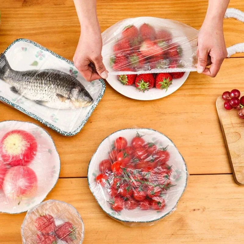 Disposable & Reusable Elastic Food Covers | Transparent Bowl & Plate Covers | Stretchable Dustproof Food Storage Covers | Kitchen Freshness Protector | 100Pcs