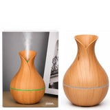 Vase-Shaped LED Humidifier | Model JSQ07 | USB Wood Grain Ultrasonic Cold Mist Humidifier | Aromatherapy Air Freshener | 200 ml